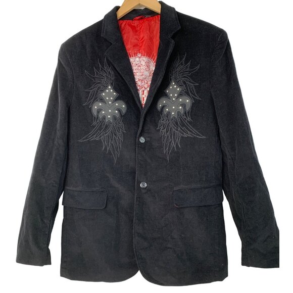 Franky Max Black Corduroy Blazer Mens M Embroidered Gothic Stud Design 8014